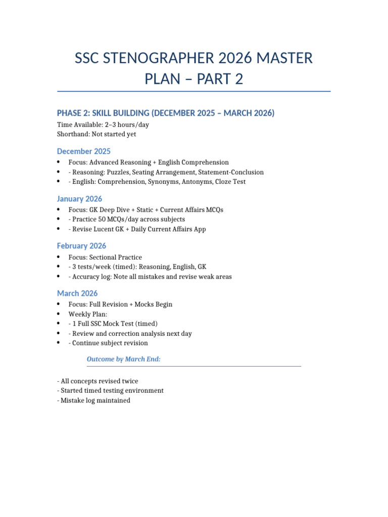 SSC Stenographer 2026 Study Plan | PDF
