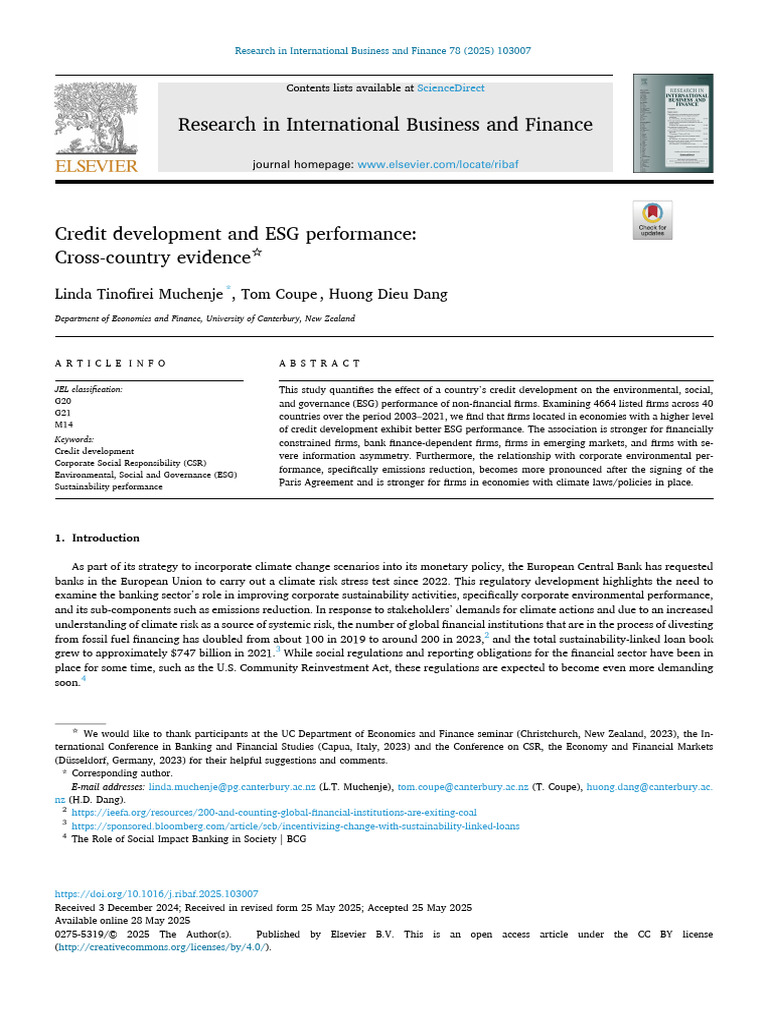Credit Development and ESG Performance | PDF | Corporate Social ...