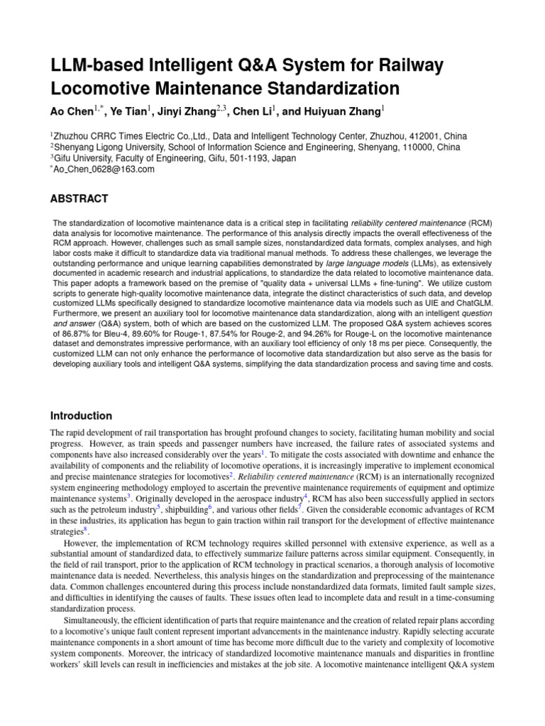 LLM-based Intelligent Q&A System For Railway Locomotive Maintenance ...