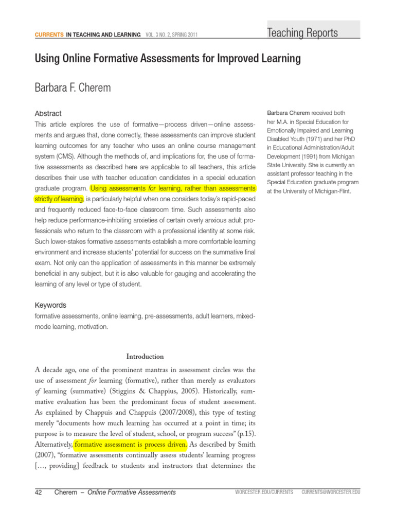 Online Formative Assessments in Education | PDF | Educational ...