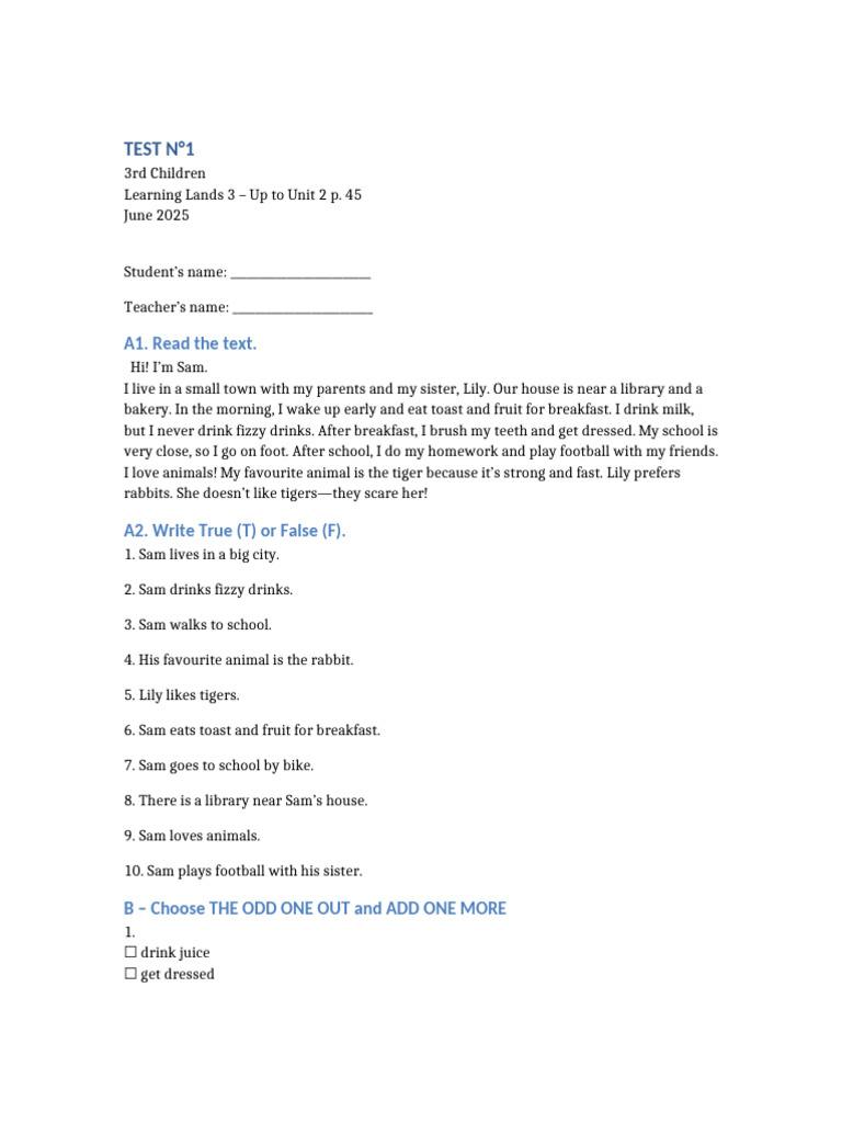 Children's Reading Comprehension Test | PDF