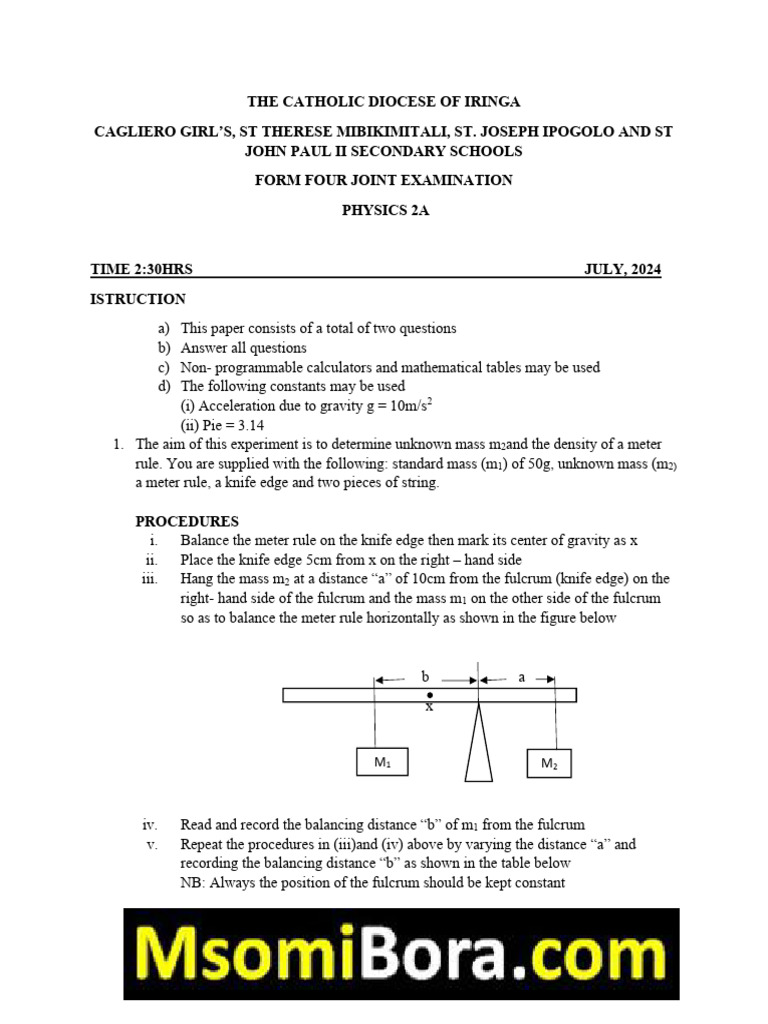 Physics 2A Form Four Exam July 2024 | PDF | Physical Quantities | Quantity