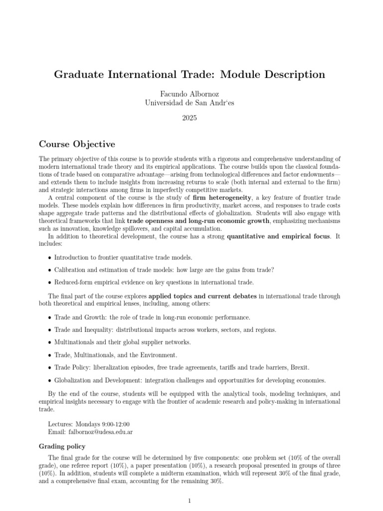 International Trade Theory Course Overview | PDF | Comparative ...