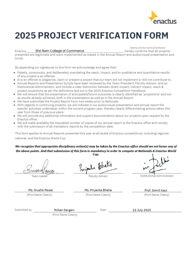 SRCC - Mature Stage Submission - 2025 - Project Verification Form | PDF