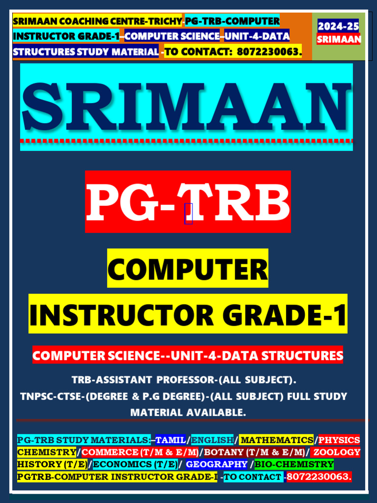 PG TRB Computer Instructor Grade 1 Computer Science Unit 4 Data ...