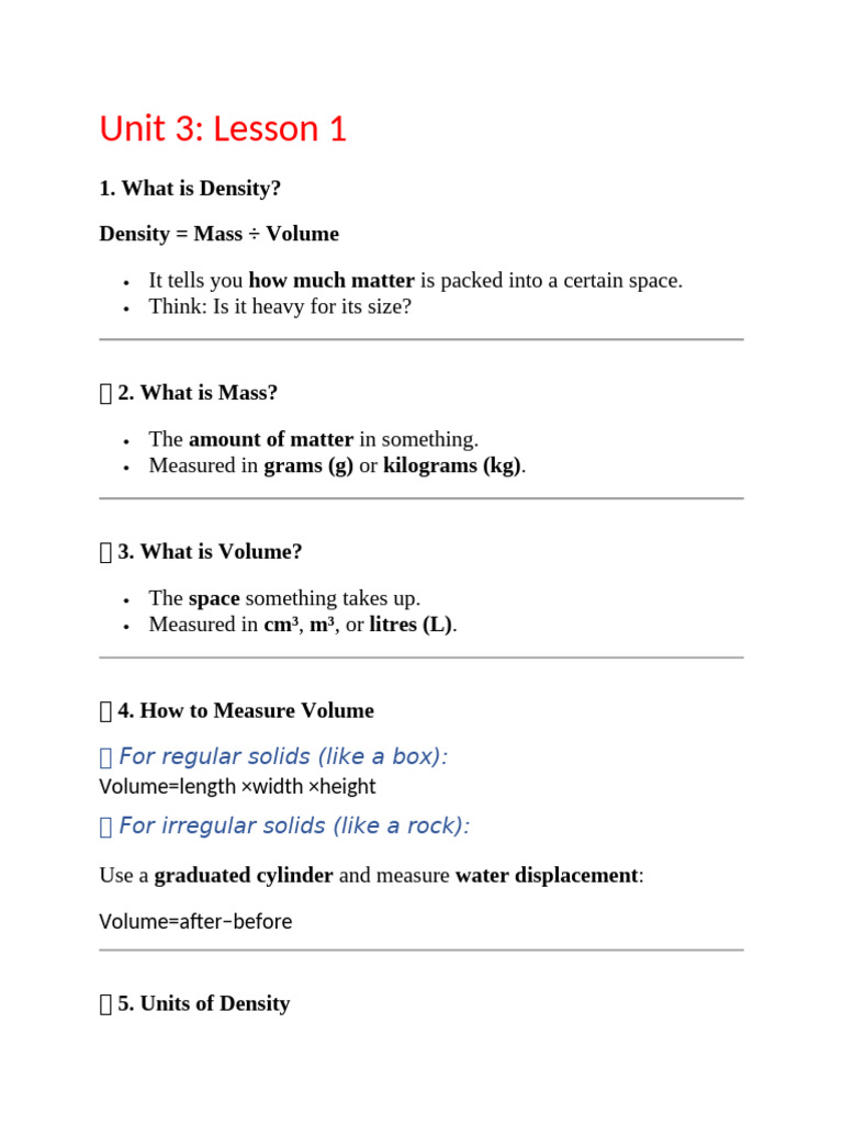 Understanding Density: Mass, Volume, and Calculation | PDF