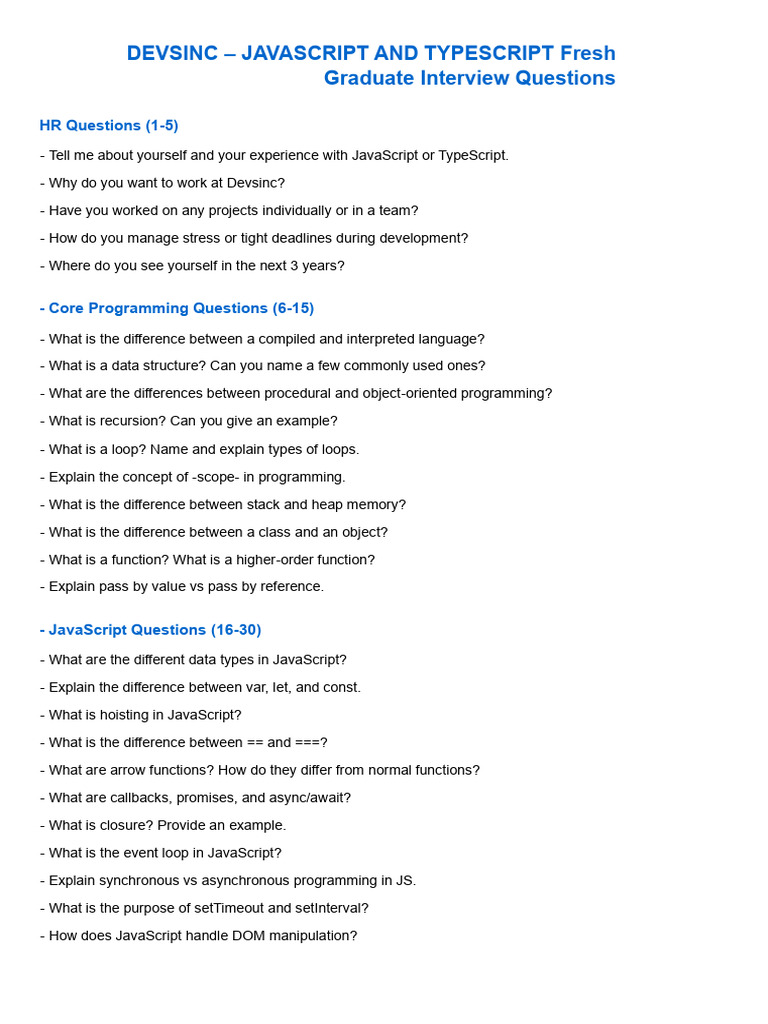 Devsinc Fresh Graduate Interview Questions | PDF | Java Script ...