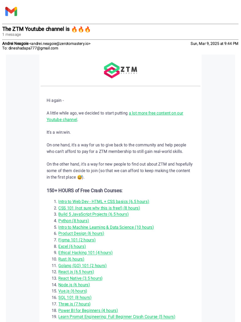 ZTM YouTube: Free Courses & Updates | PDF
