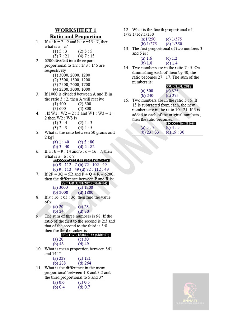 Ratio and Proportion Worksheet | PDF | Chess Theory | Chess