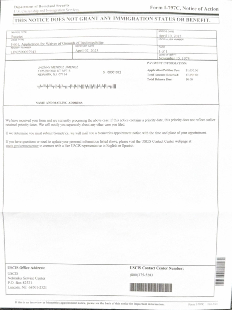 Form I-797C, Notice of Action - Compressed | PDF