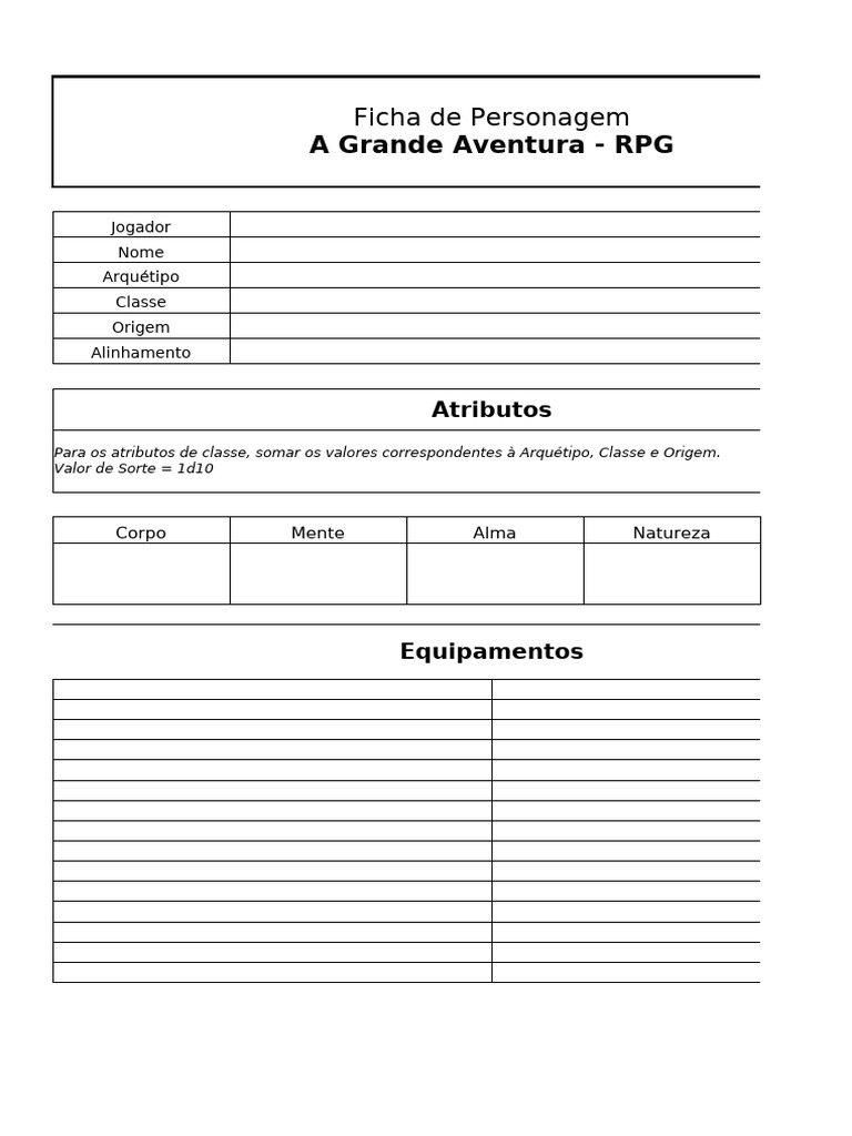 Modelo Ficha A Grande Aventura | PDF