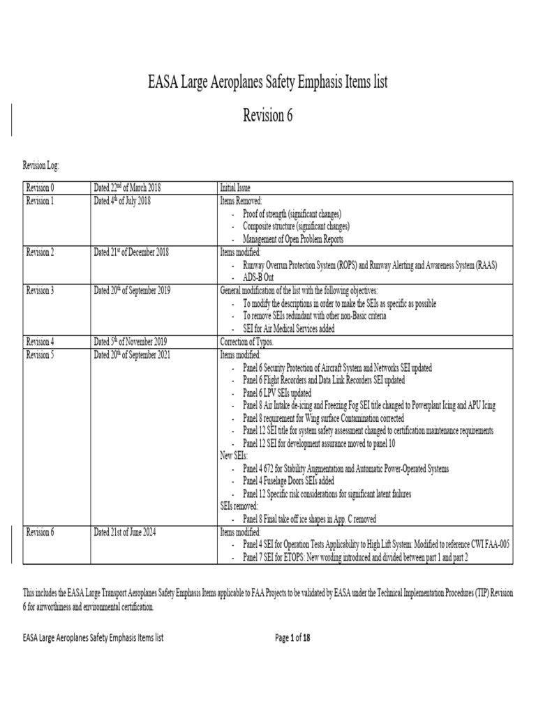 EASA Large Aeroplanes Safety Emphasis Items | PDF | Aviation | Aircraft