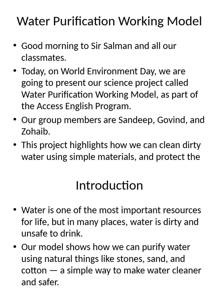 Water Purification Working Model | PDF