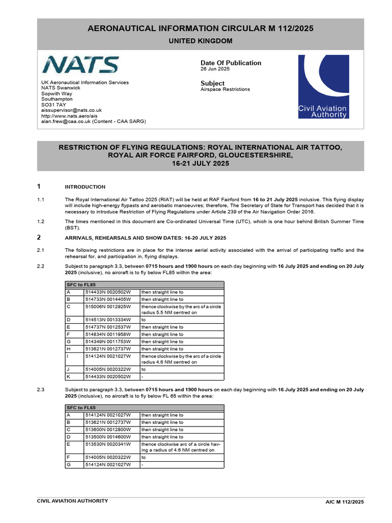 Airspace Restrictions for RIAT 2025 | PDF | Transponder (Aeronautics ...