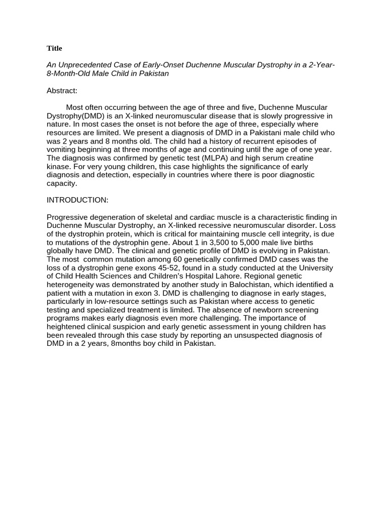 An Unprecedented Case of Early-Onset Duchenne Muscular Dystrophy in A 2 ...
