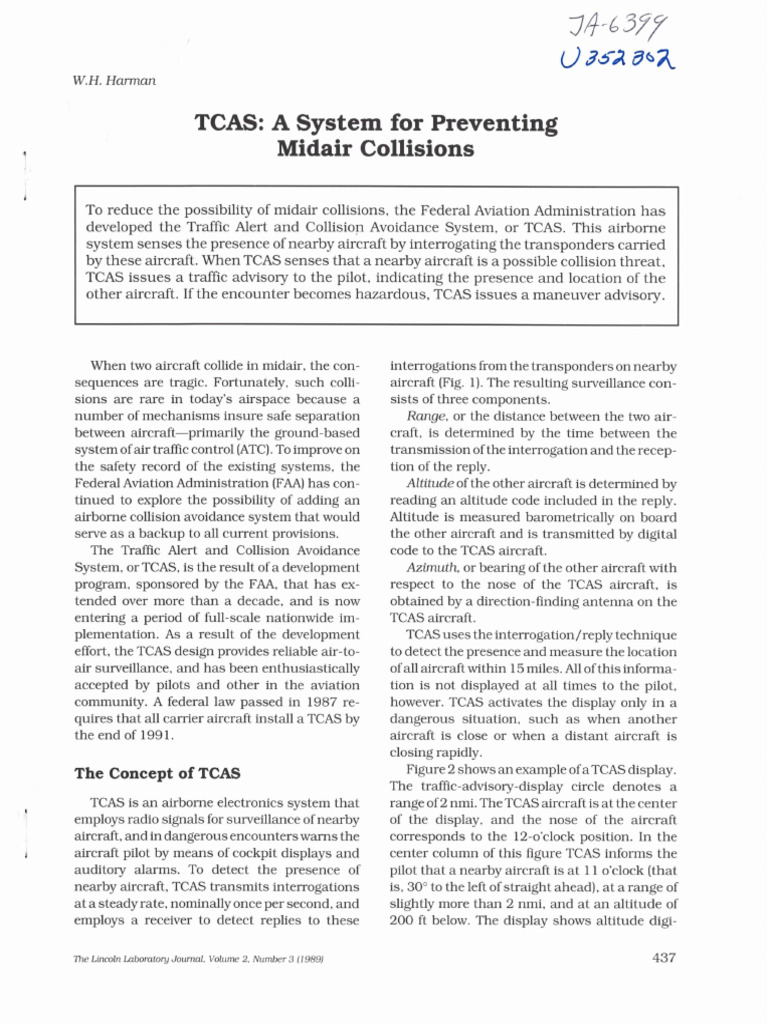 TCAS: Midair Collision Prevention System | PDF | Transponder ...