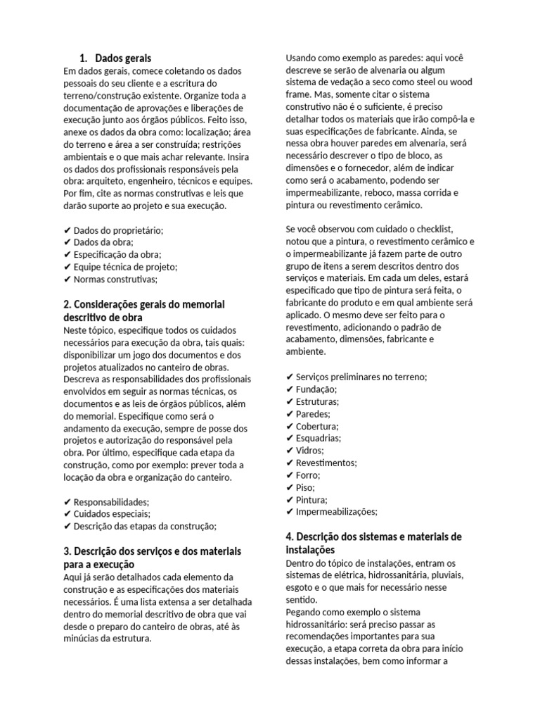 Memorial Descritivo de Obra: Guia Completo | PDF