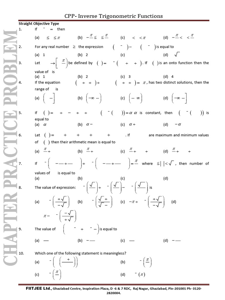 CPP Inverse Trigonometric Functions Guide | PDF | Function (Mathematics ...