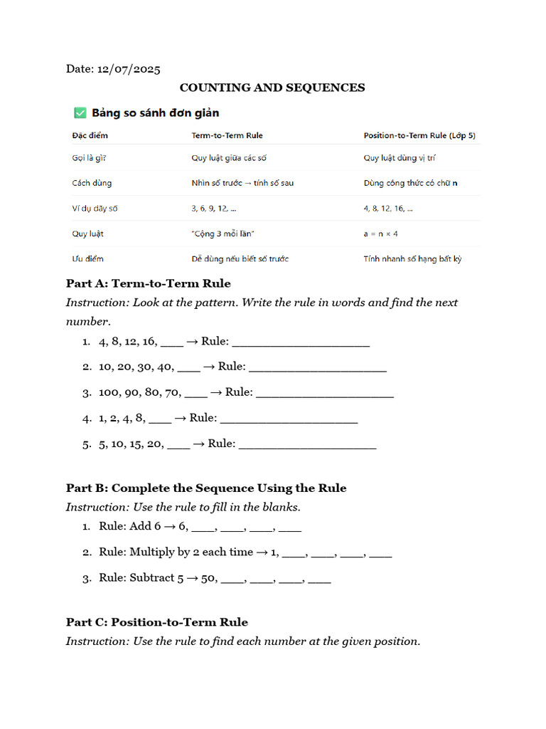 Counting Sequences and Rules Guide | PDF