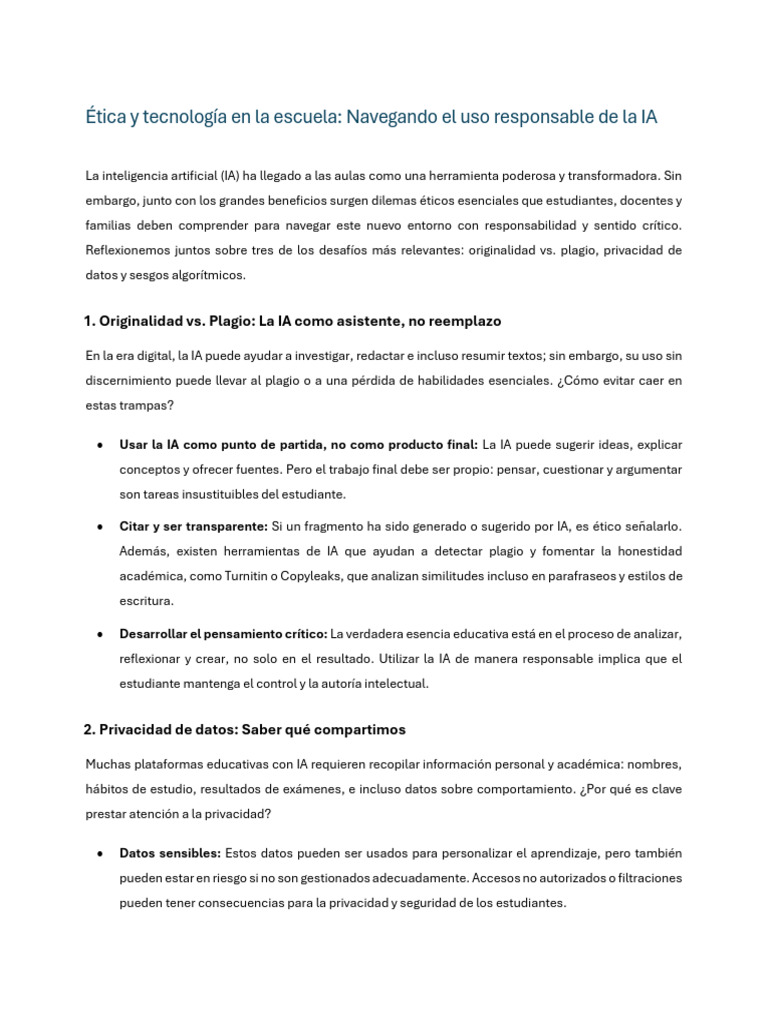 Ética y uso responsable de la IA en escuelas | PDF | Inteligencia ...