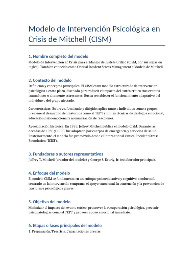 Modelo CISM: Intervención en Crisis Psicológica | PDF | Estrés ...