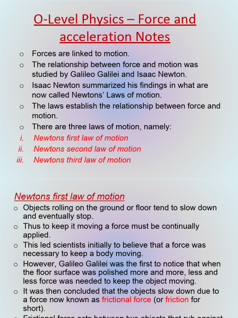 O-Level Physics: Force and Motion Notes | PDF | Force | Inertia