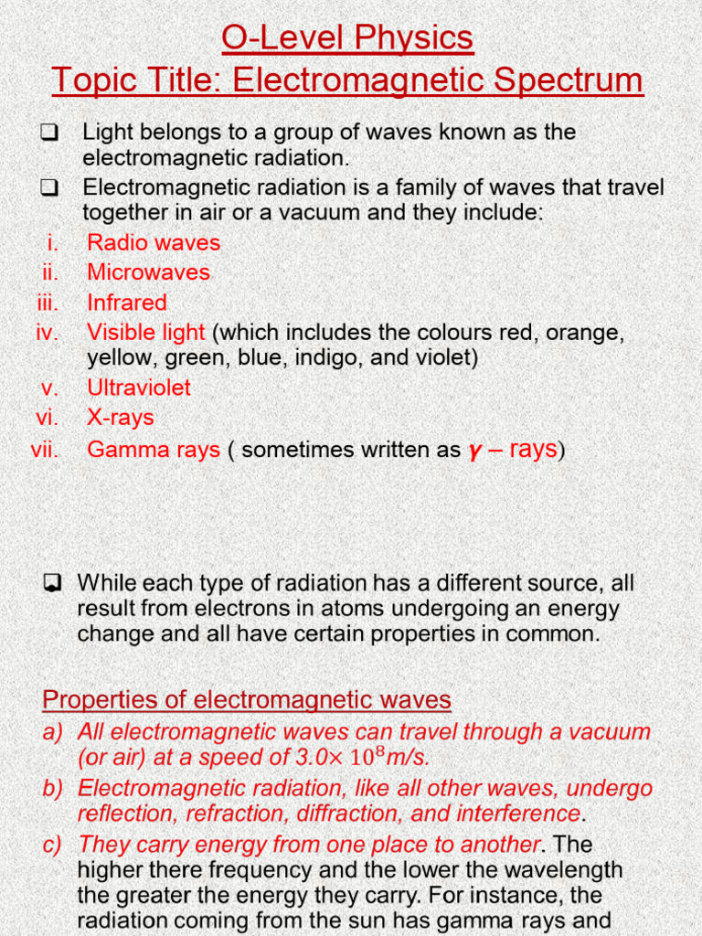 O-Level Physics: Electromagnetic Spectrum | PDF | Electromagnetic ...