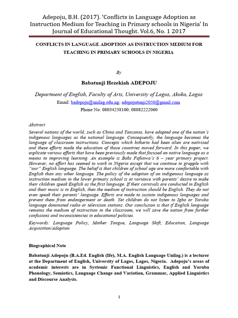 Language Instruction Conflicts in Nigeria | PDF | Nigeria | Learning