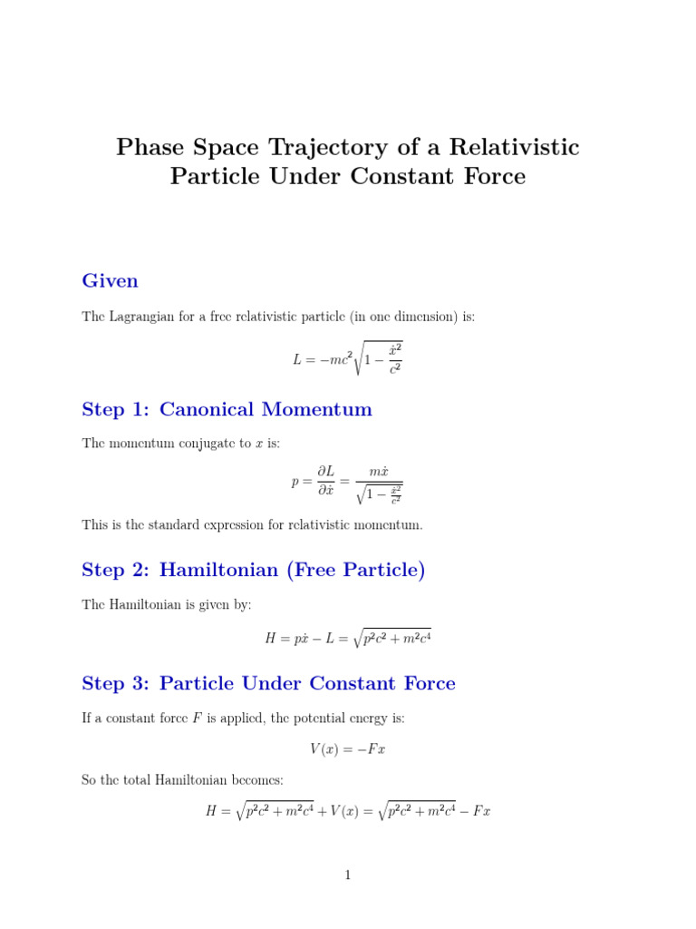 Phase Space Trajectory of A Relativistic | PDF