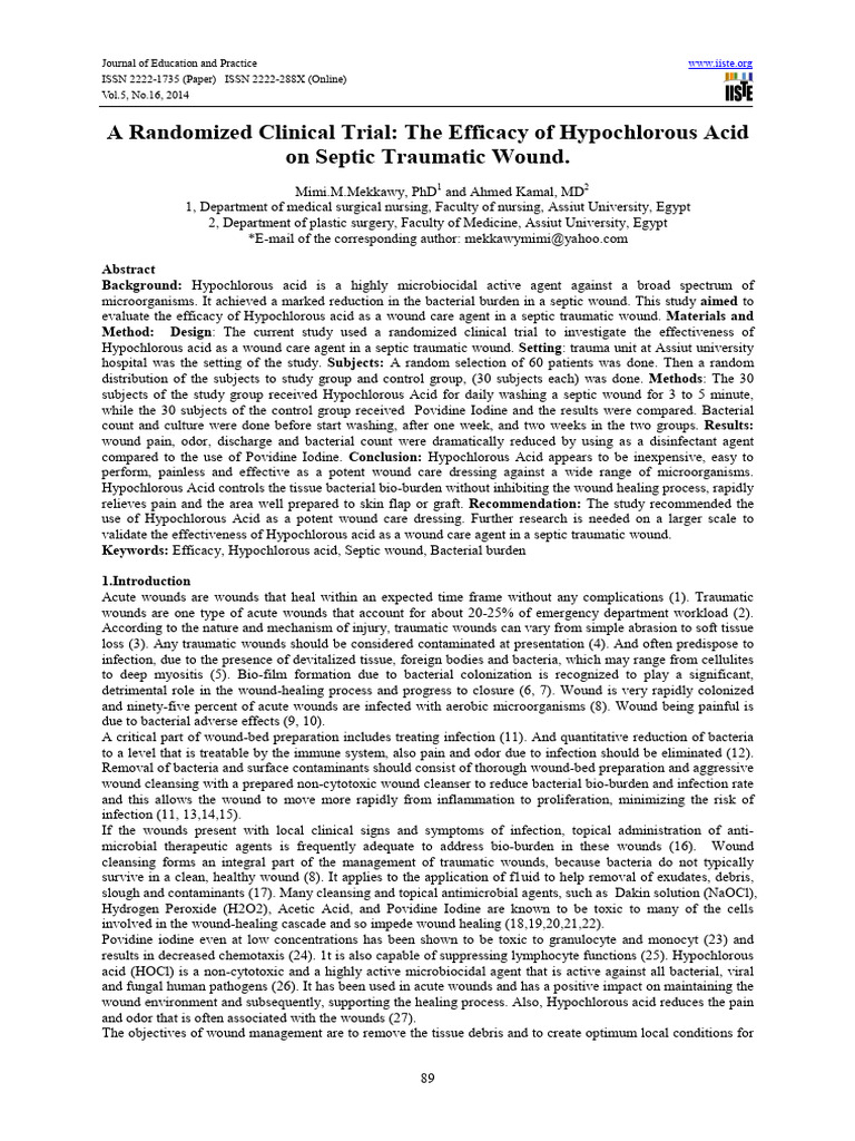 Efficacy of Hypochlorous Acid in Wound Care | PDF | Wound | Infection