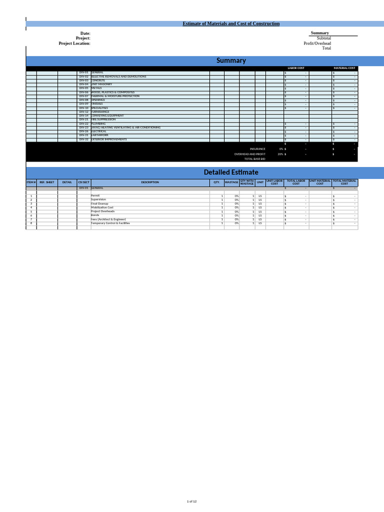 Construction Cost Estimate Summary | PDF | Flooring | Window