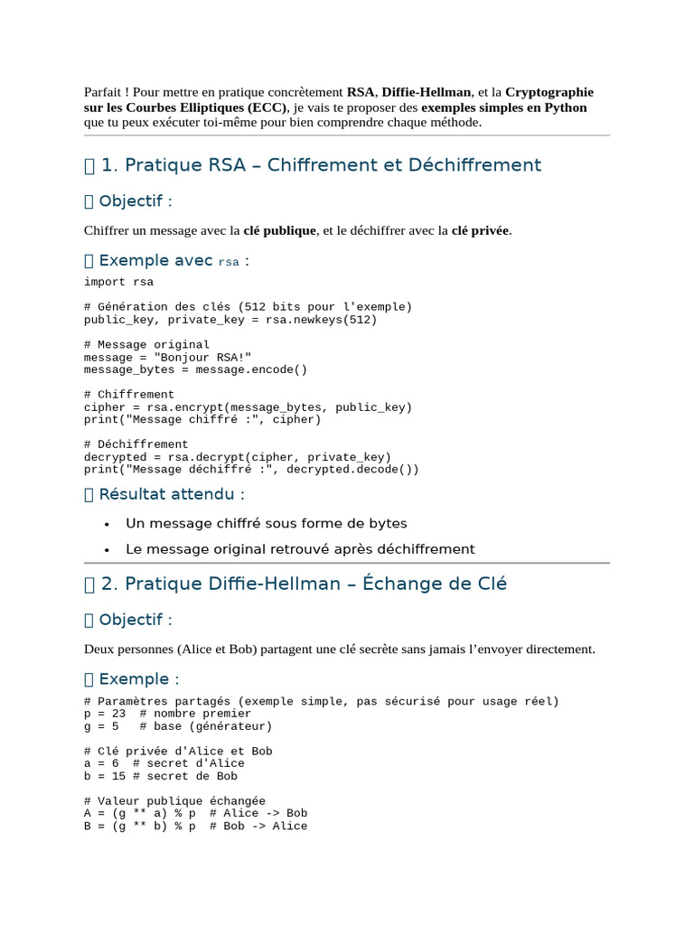 Exemples de Cryptographie en Python | PDF | Cryptage | Mathématiques ...