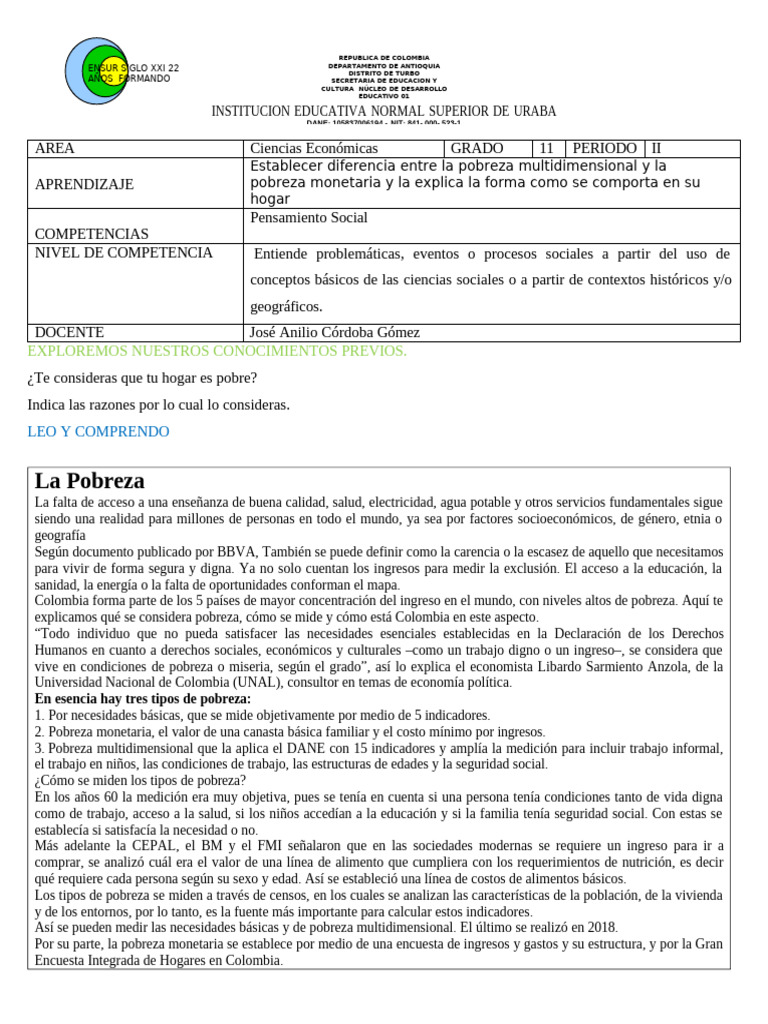 Pobreza en Colombia: Tipos y Causas | PDF | Pobreza | Pobreza e indigencia