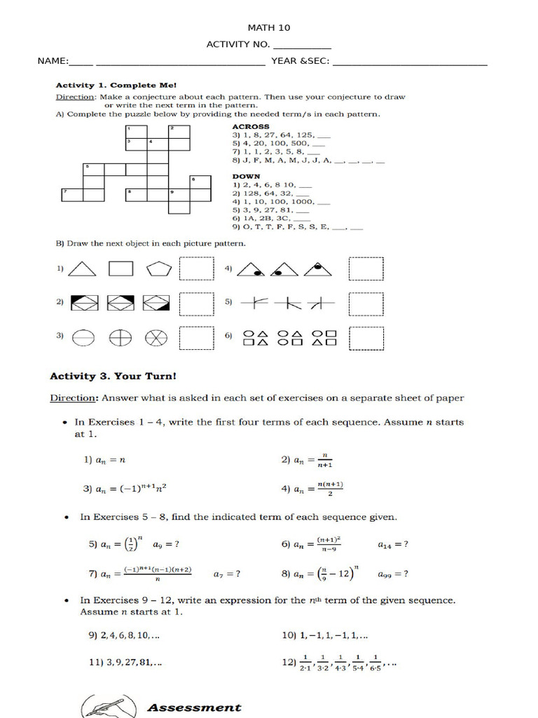 Math 10 Activity Worksheet | PDF