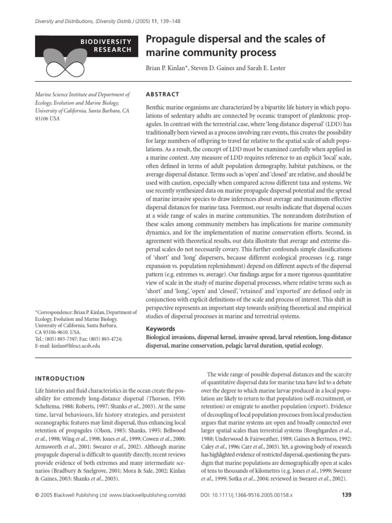 Kinlan Gaines y Lester 2005 Propagule Dispersal and The Scales of ...