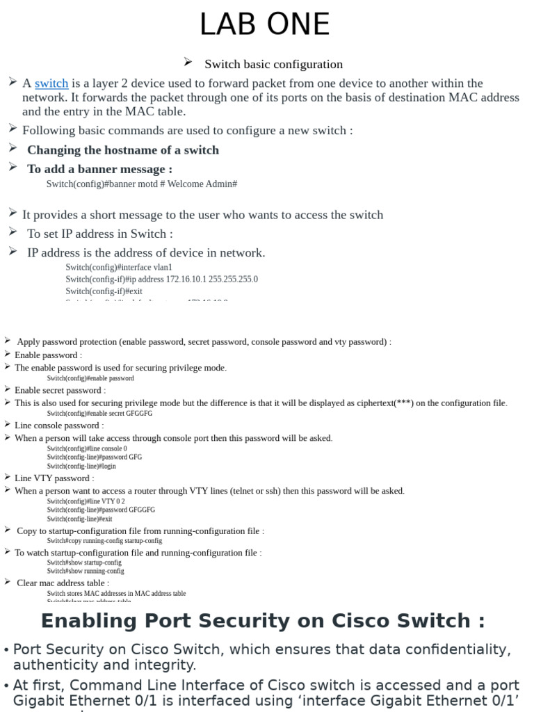 Network Device and Configuration LAB ONE | PDF | Network Switch ...