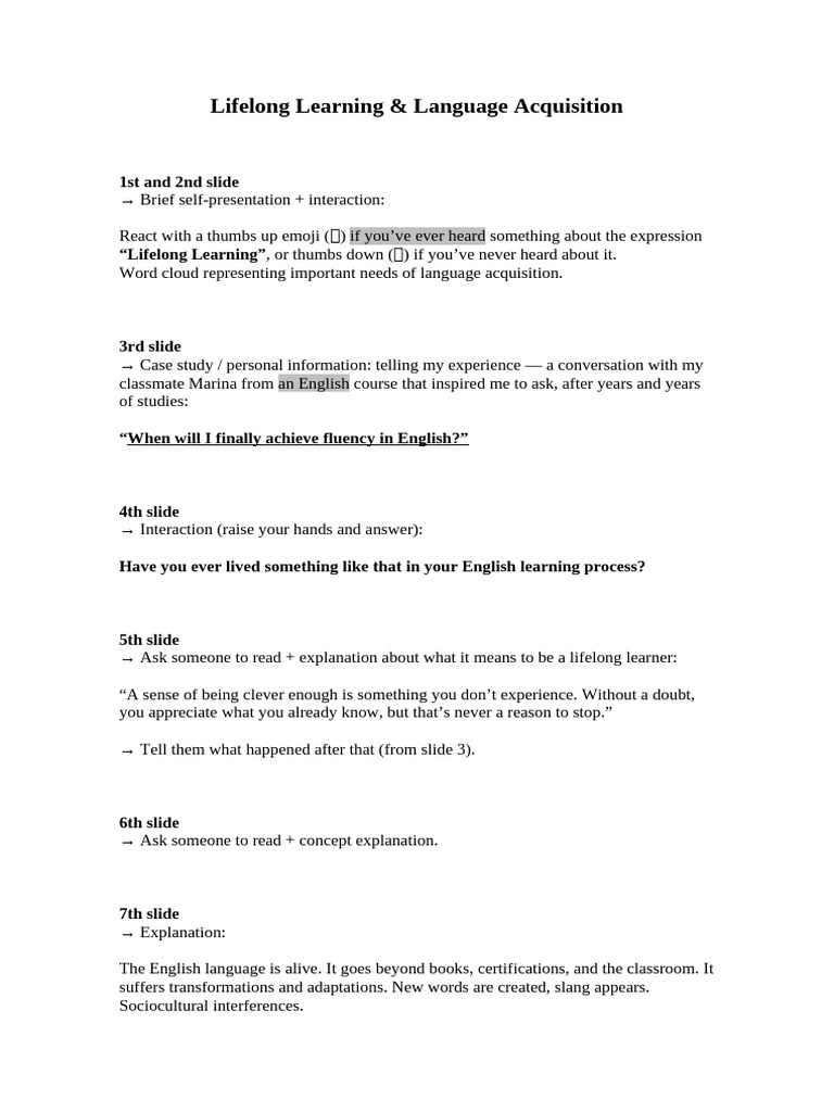 Lifelong Learning - Step by Step (Reviewed) | PDF | Fluency | English ...