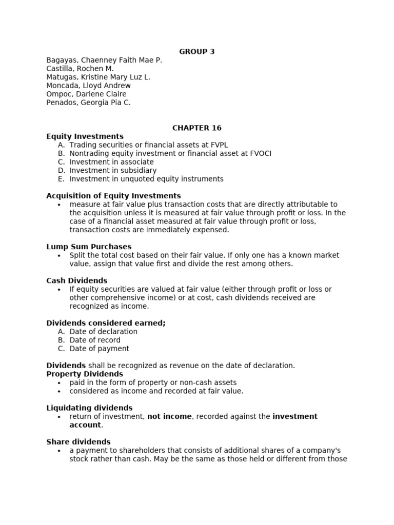 Equity Investments and Share Dividends Guide | PDF | Dividend | Equity ...