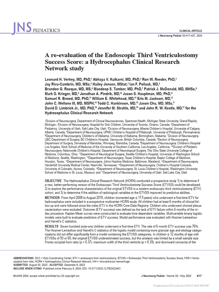 Re-evaluating ETV Success Score in Hydrocephalus | PDF | Medical ...