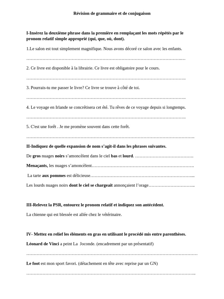 Révision de grammaire et conjugaison | PDF