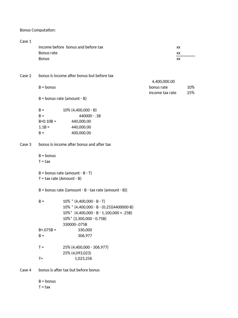 Bonus Computation and Tax Scenarios | PDF | Tax Rate | Taxes