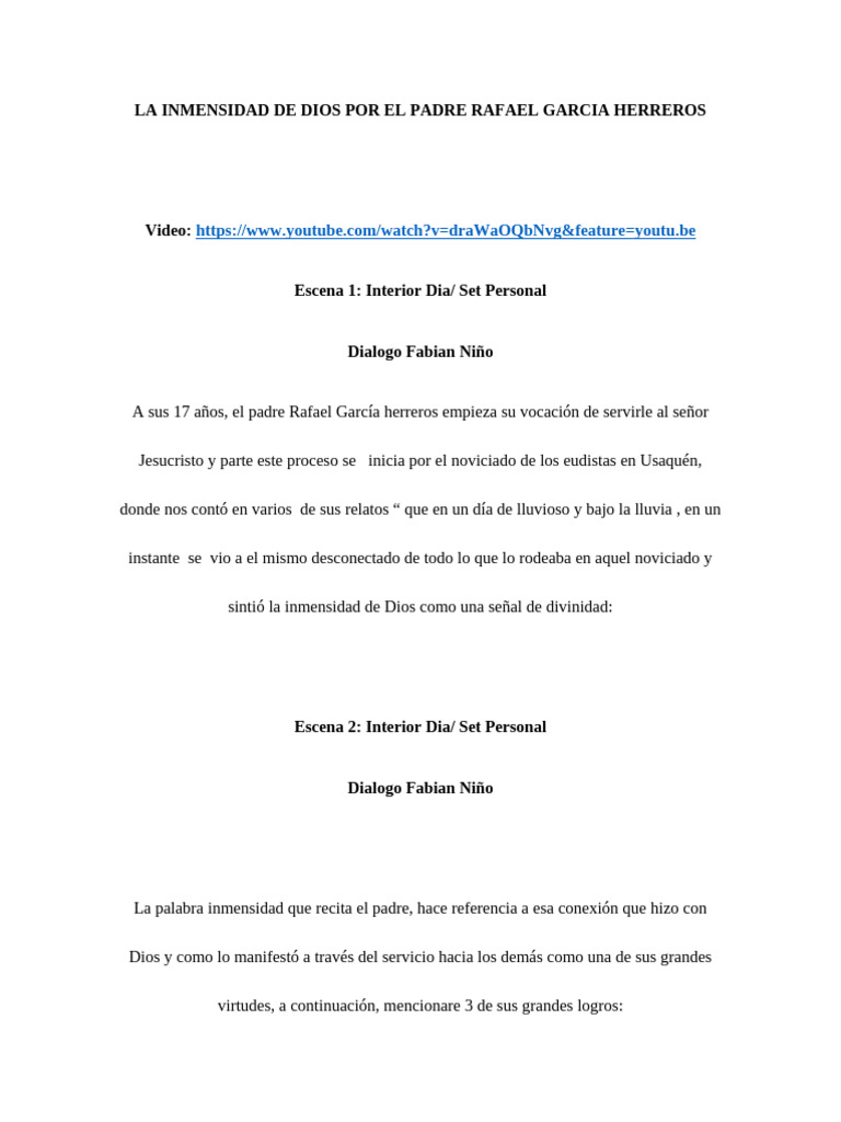 Inmensidad de Dios y Legado del Padre Rafael | PDF