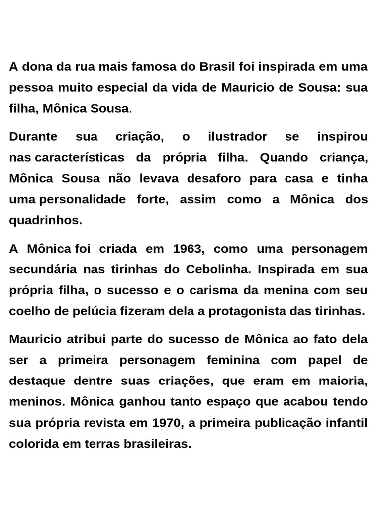 Mônica: A Inspiração de Mauricio de Sousa | PDF