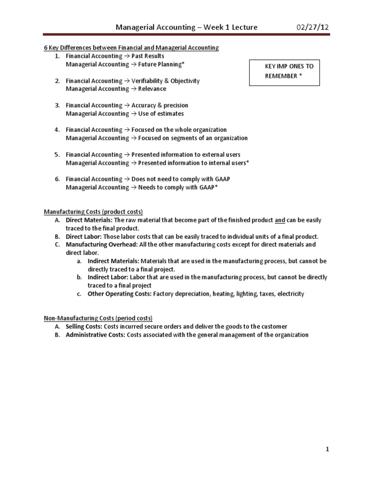Managerial Accounting - Week 1 Lecture 02/27/12 | PDF | Management ...