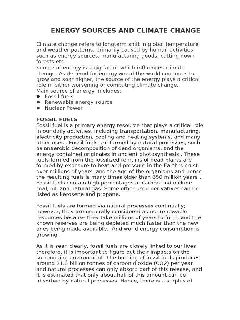Energy Sources Impact on Climate Change | PDF | Nuclear Power | Fuels