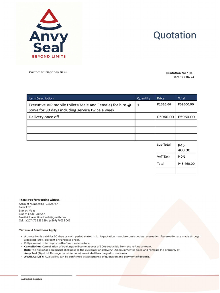 Anvy Seal Quotation | PDF