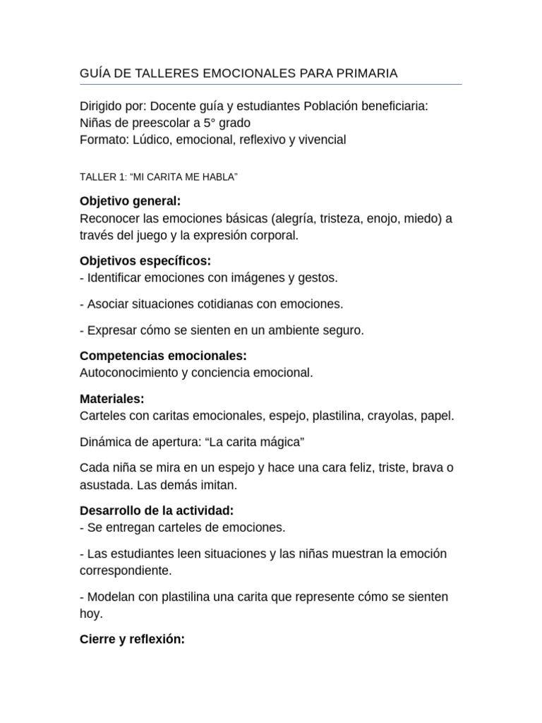 Talleres Emocionales para Primaria | PDF | Las emociones ...