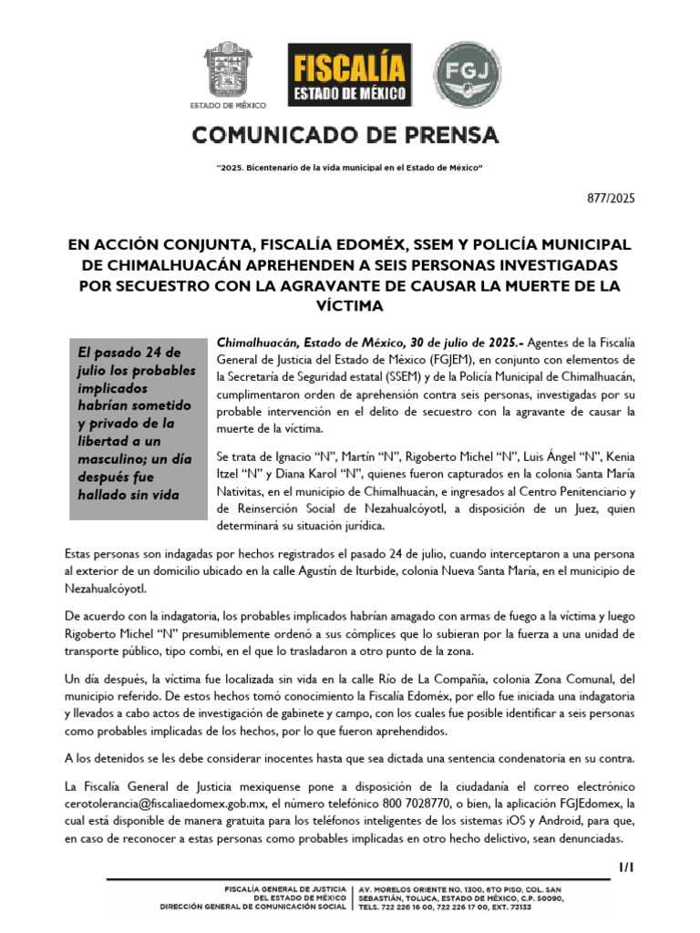 Aprehenden a seis por secuestro y muerte | PDF | Cumplimiento de la ley ...