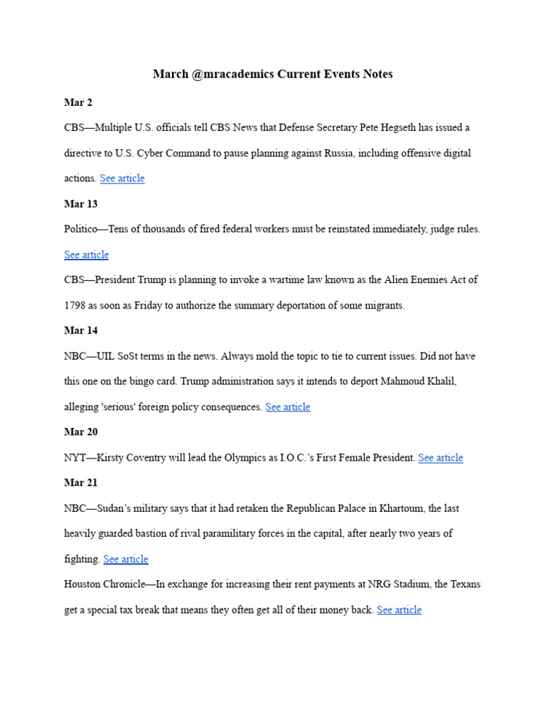 March @mracademics Current Events Notes | PDF | Donald Trump | American ...