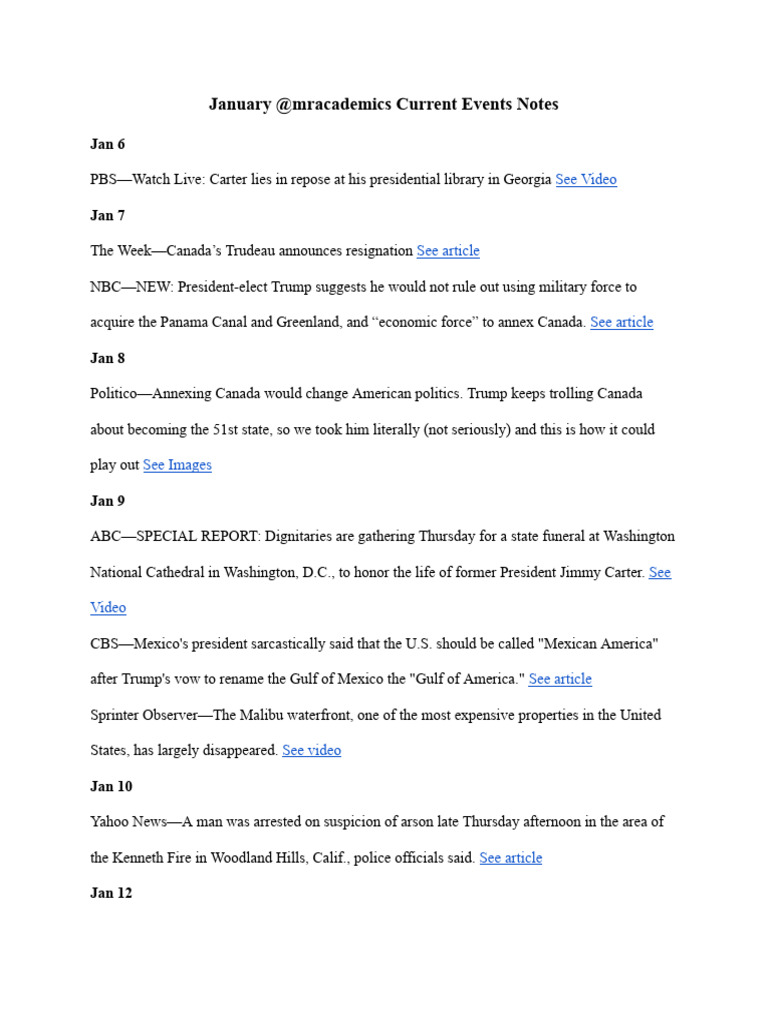 January 2025 Current Events Summary | PDF